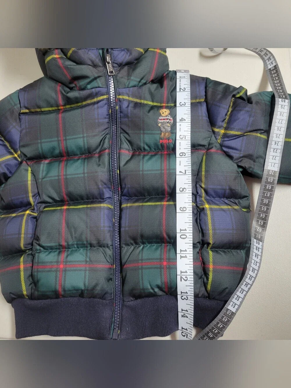 Polo Ralph Lauren Polo Bear Down Bomber Jacket Tartan Plaid Kids Size 5.